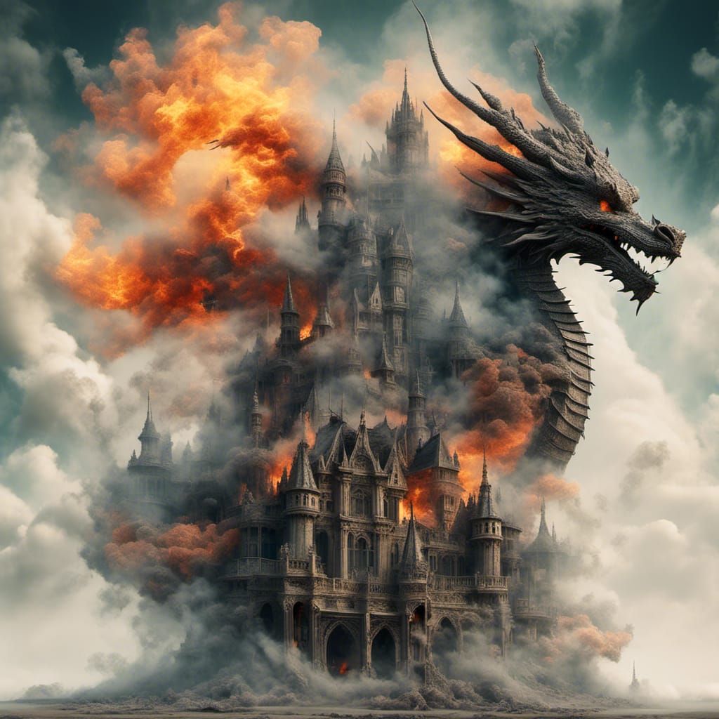 Dragon and Castle Double Exposure Smoke Art
