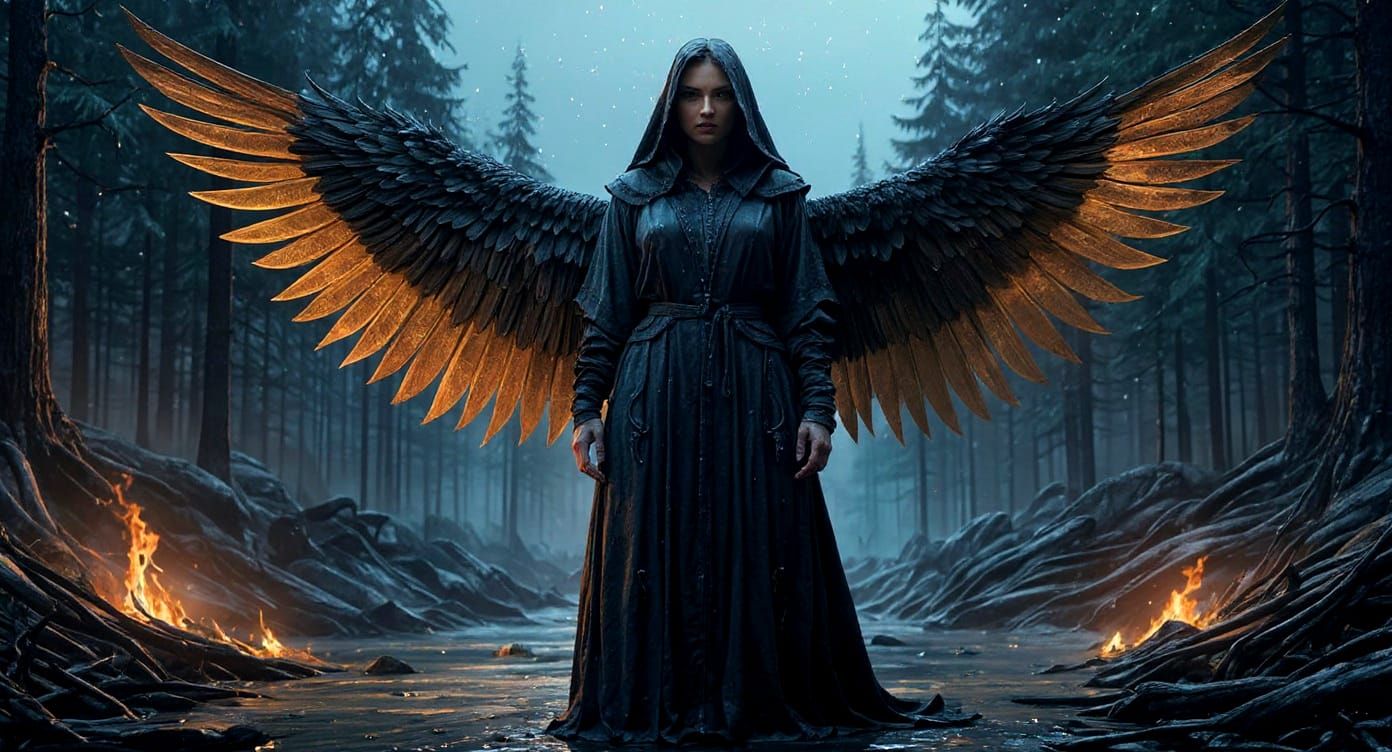 Winged Figure in Detailed Matte Painting Style