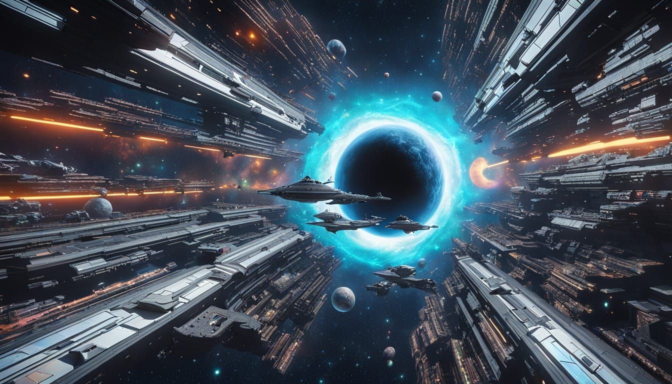 Cosmic Vortex: Futuristic Spaceship Emerge from Black Hole i...