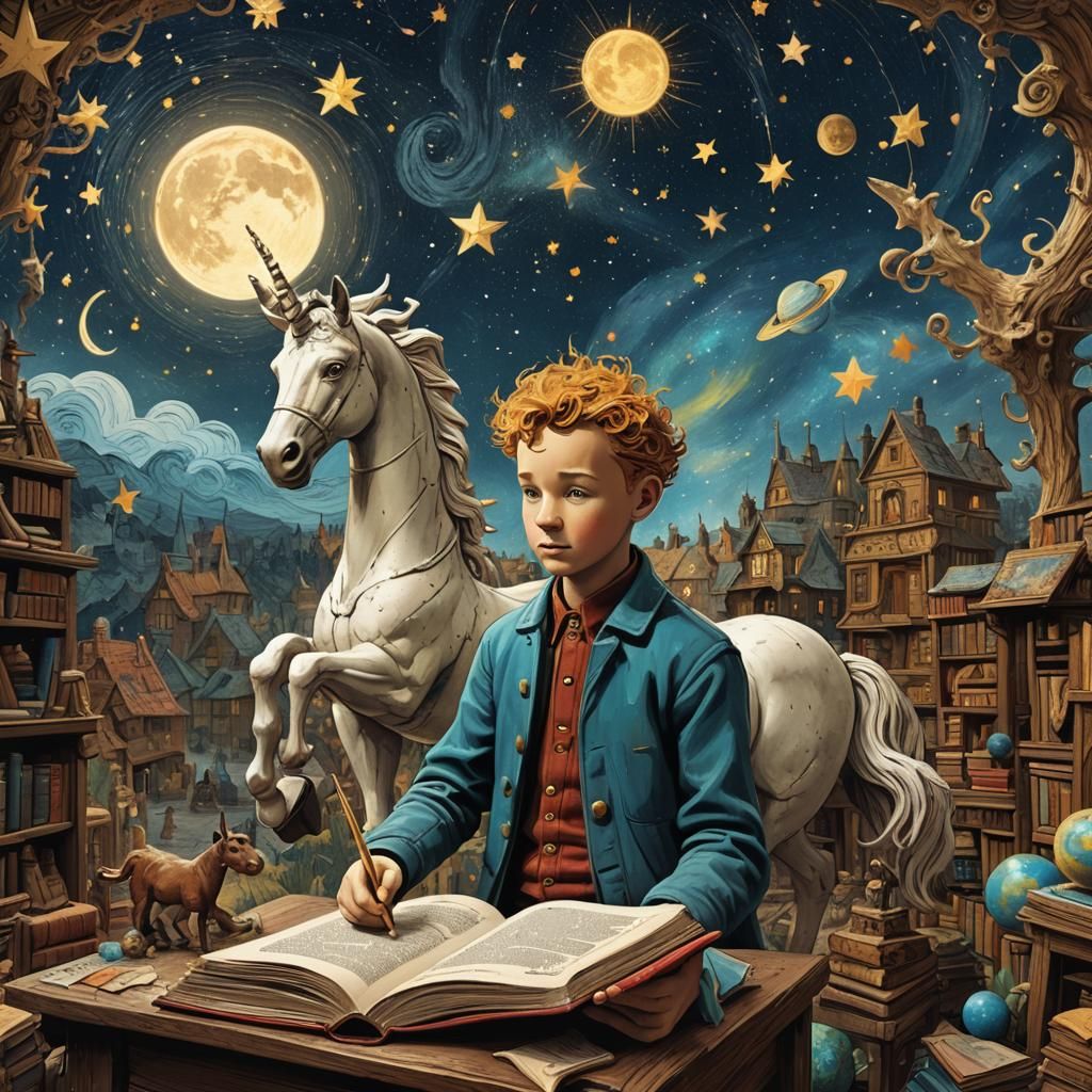 Bookish Mind in Whimsical Universe, Digital Art