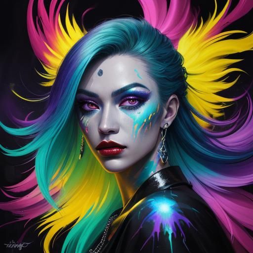 Surreal Street Art Portrait of a Woman with Feathers