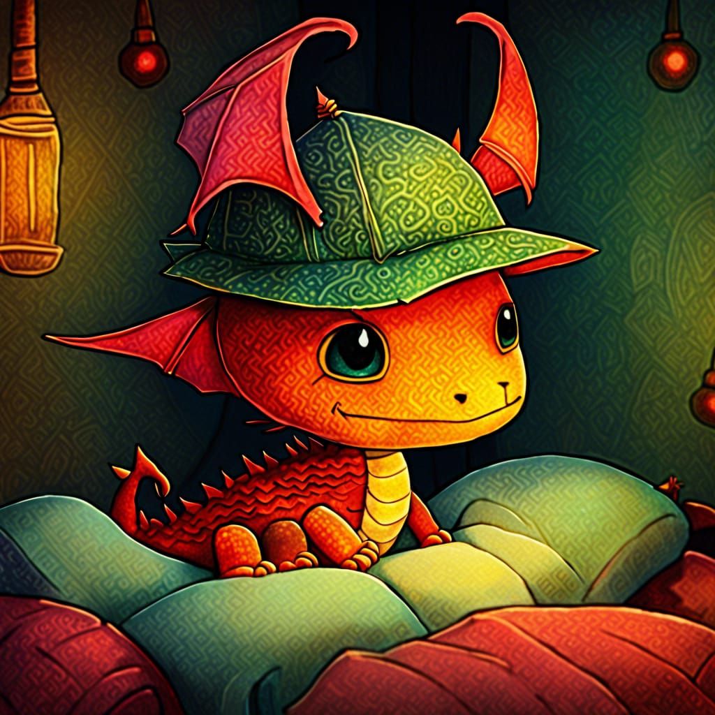 Cute Dragon in Bed: Digital Art