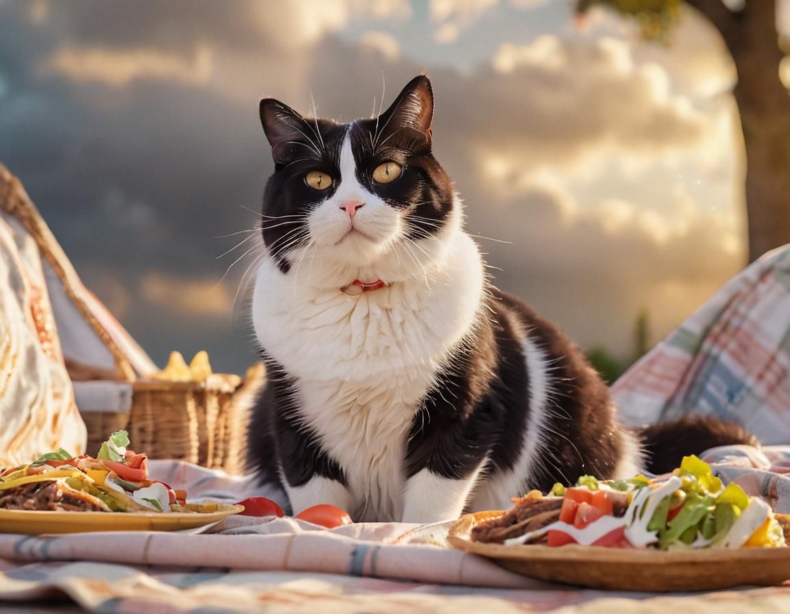 Chonky Cat's Picnic: A Magical Realism Scene