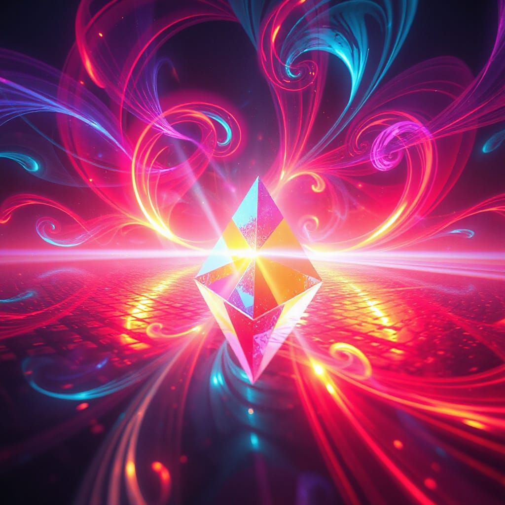 Prism Refracting Light in Psychedelic Style