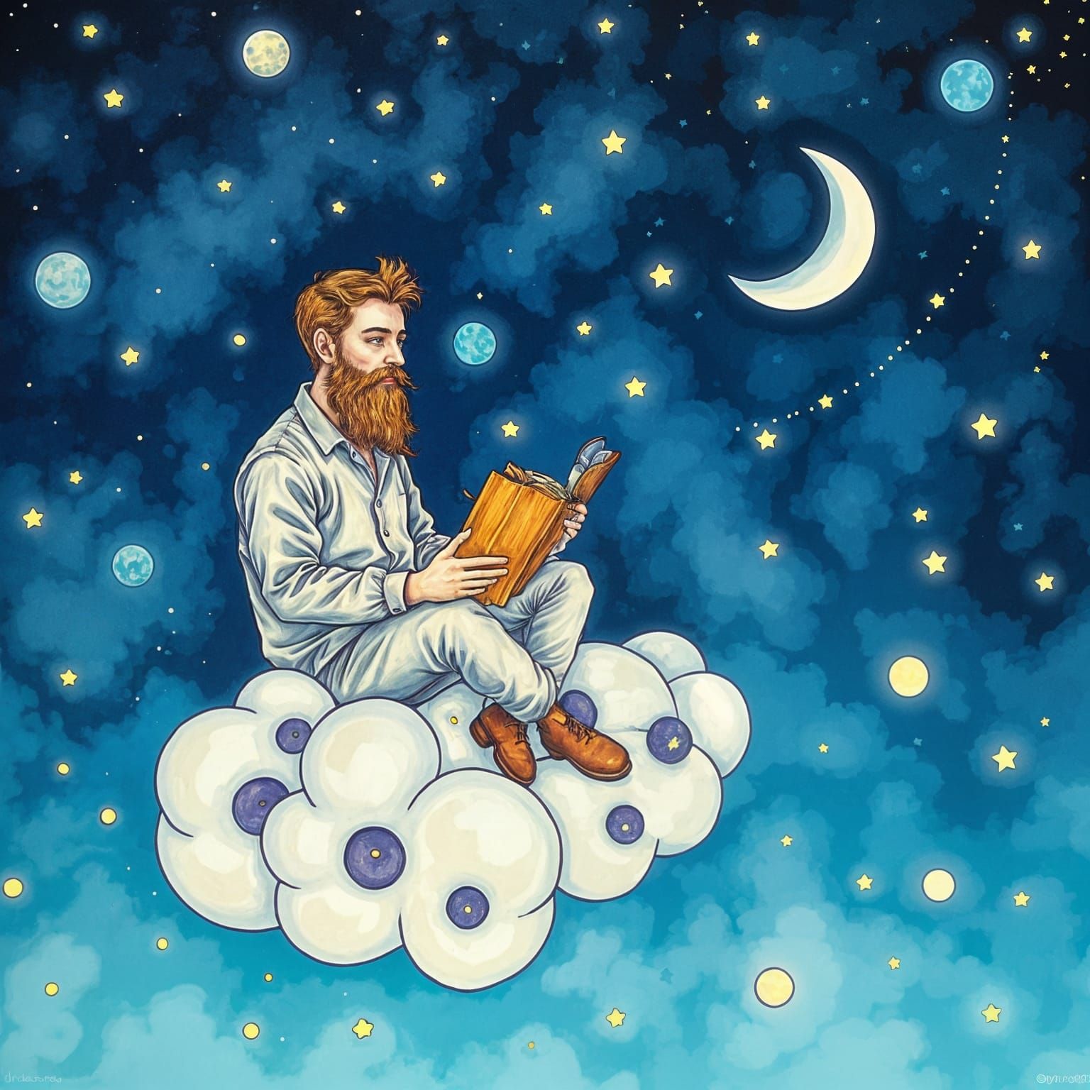 Man Lost in Whimsical Cloudscape