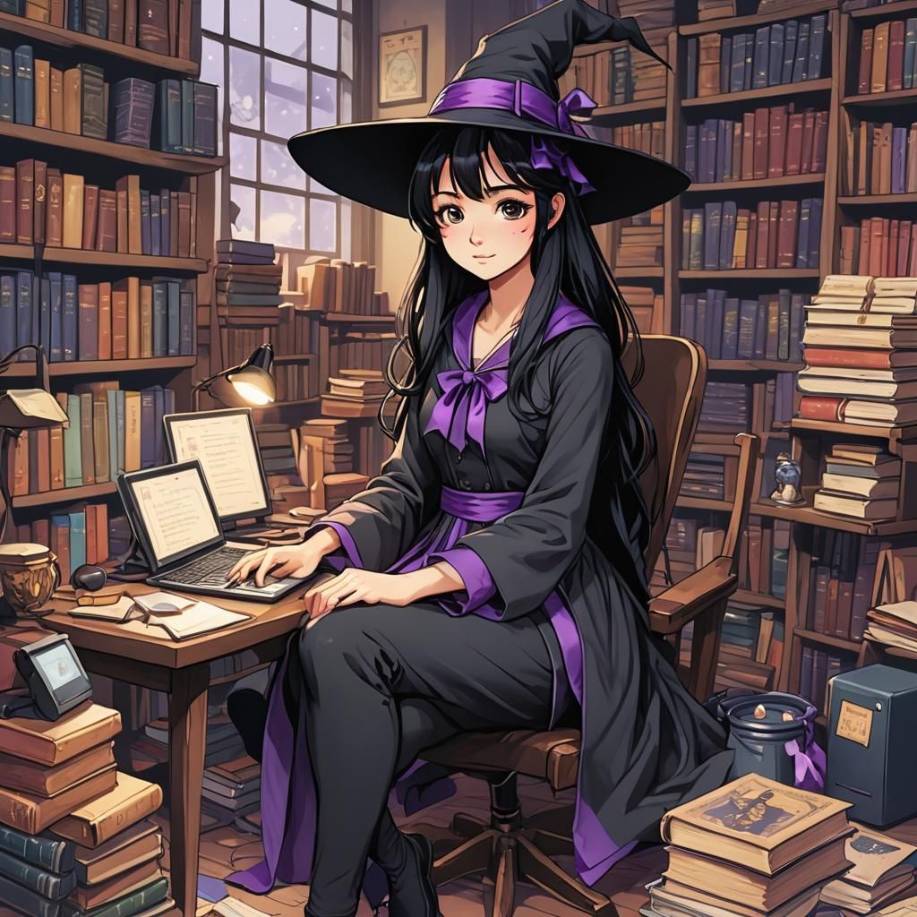 Anime Witch Gamer in Detailed Matte Painting