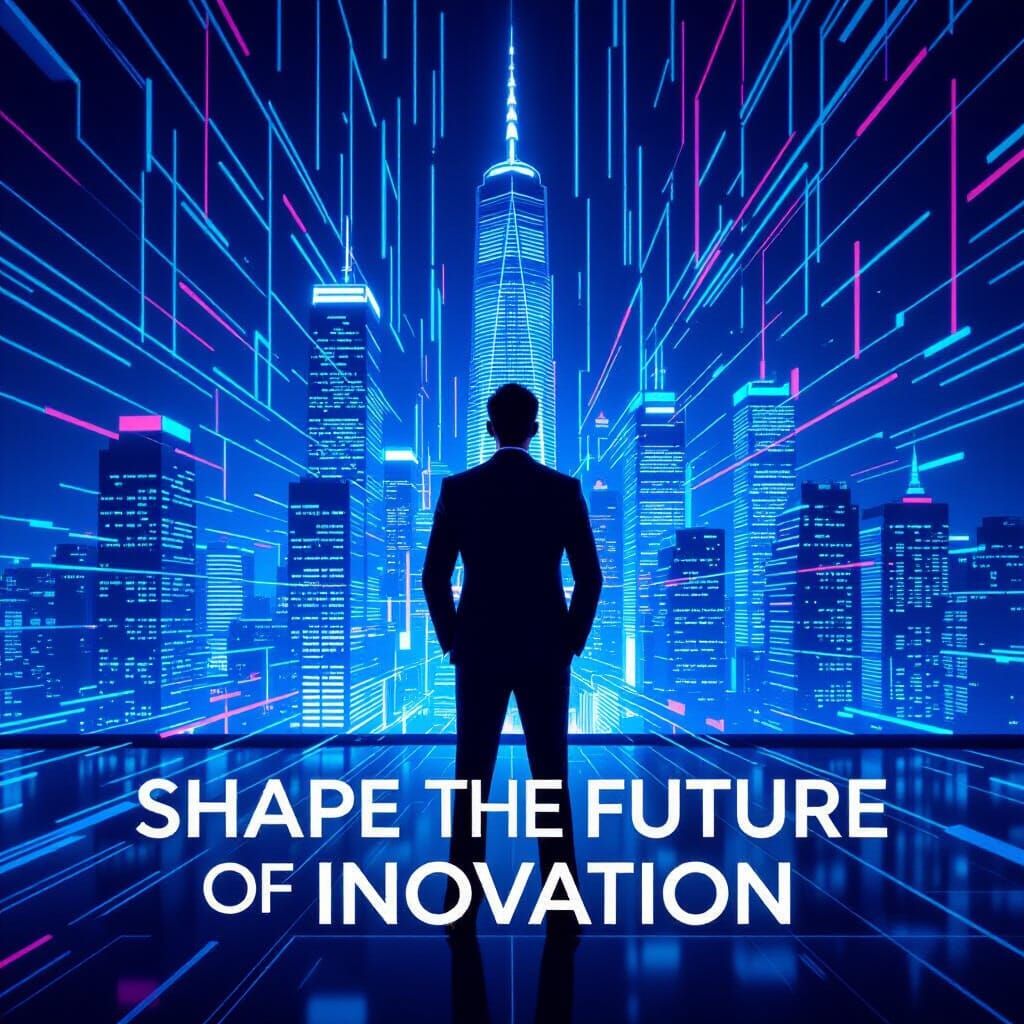 Futuristic Business Leader Poster with Neon Data Streams