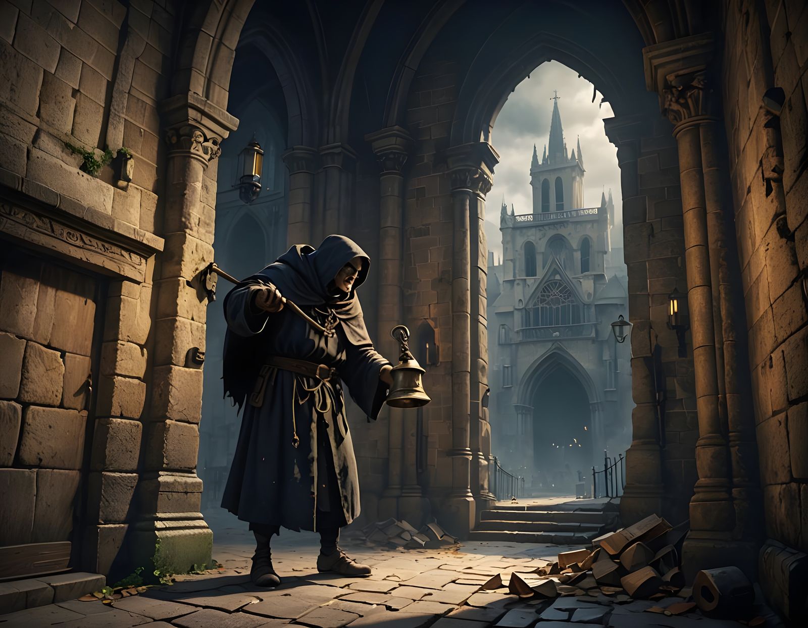 Quasimodo: Sinister Bell-Ringer in Haunted Digital Illustrat...