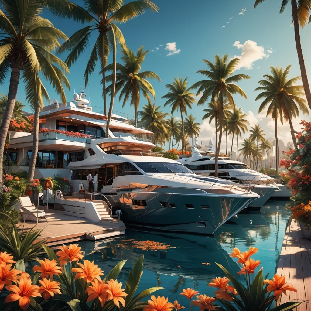 Luxury Yacht at Marina in Art Deco Style