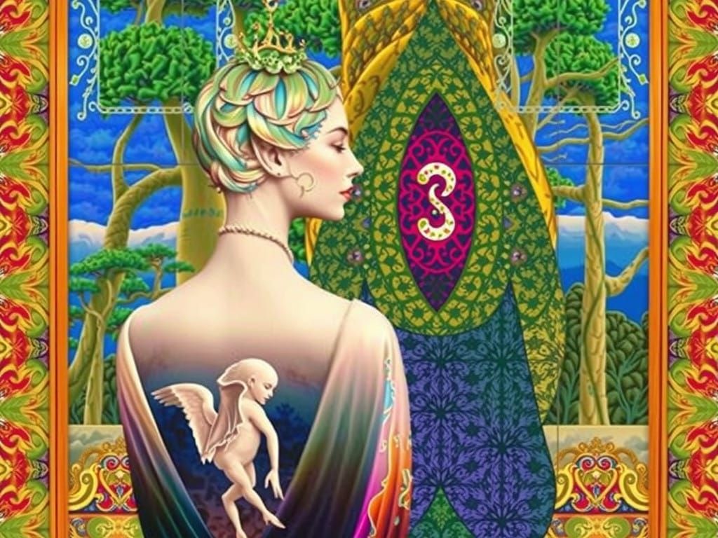 Surreal Postmodern Jukebox in Dreamlike Sunset Landscape wit...