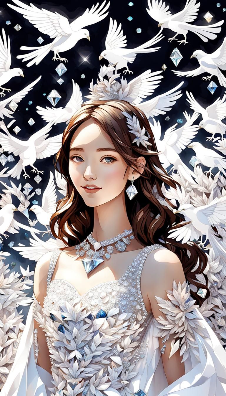 Intricate Paper Sculpture of Teen Girl with Gems