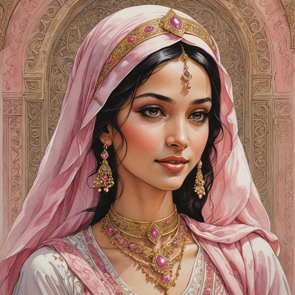 Pink Portrait of an Arabian Princess in Manara Style