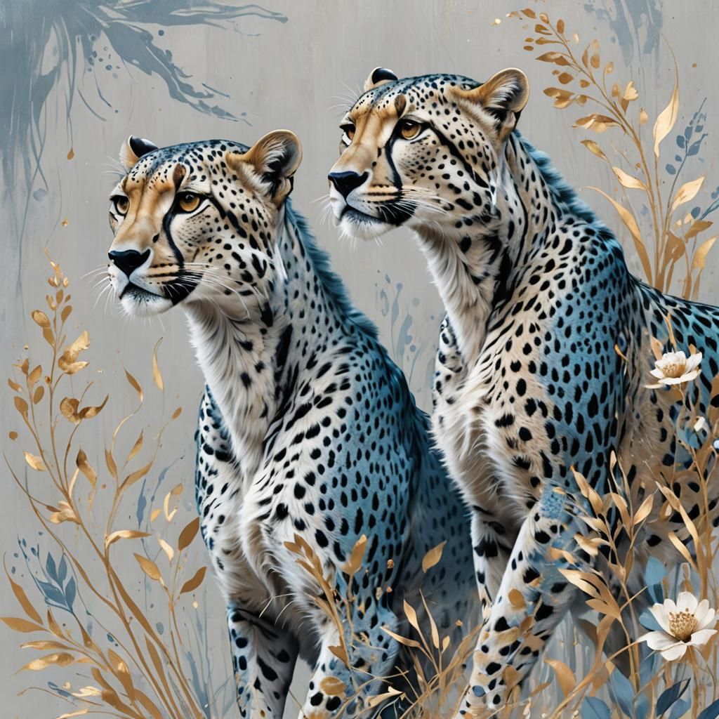 Elegant Minimalist Art Print of Blue Cheetahs