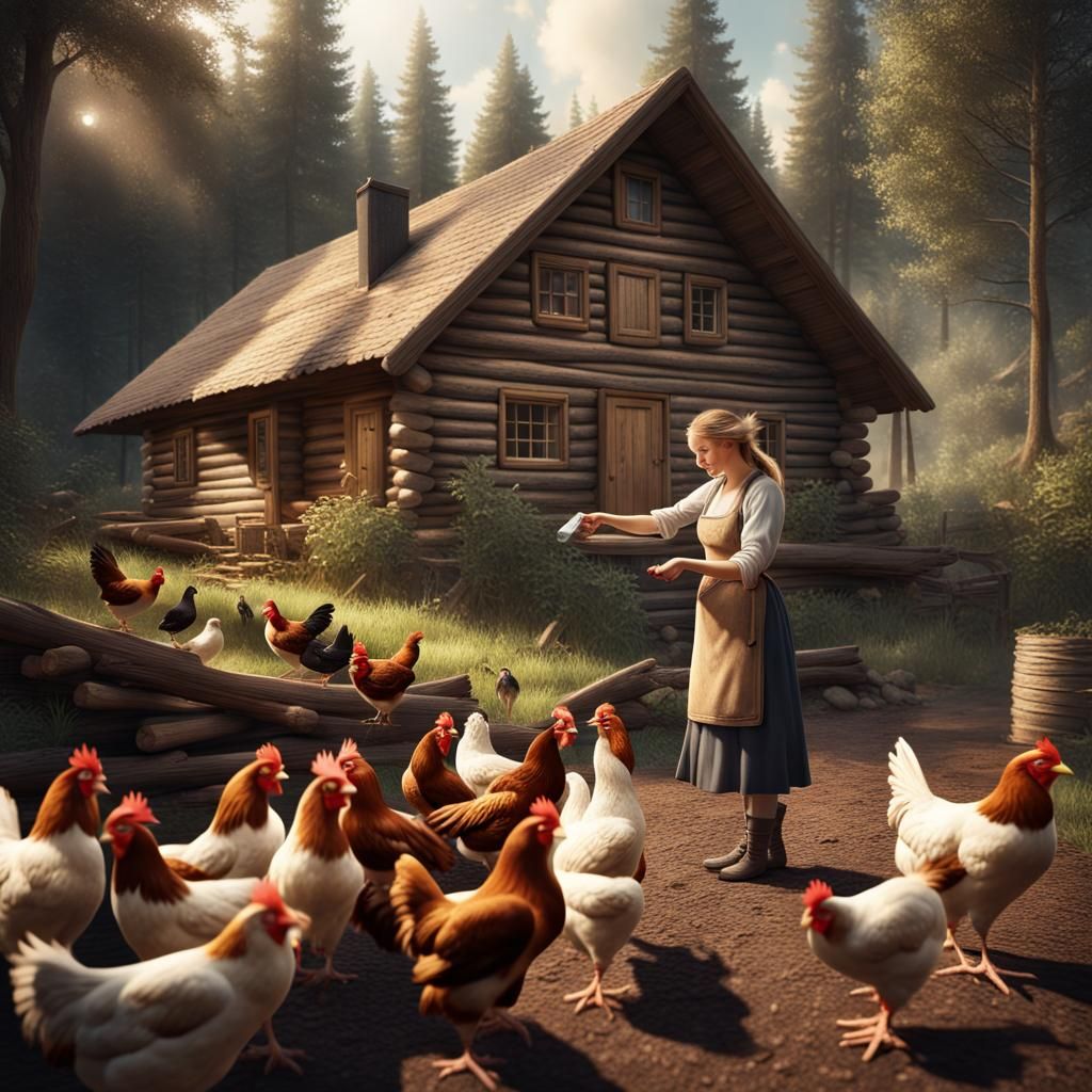 Woman Feeding Chickens: Digital Matte Painting