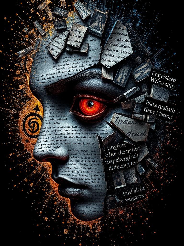 Intricate Face Design with Light, Shadow, and Arcane Script