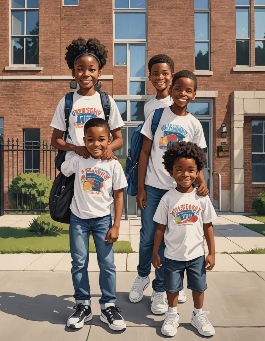 Black Students on First Day of School Illustration