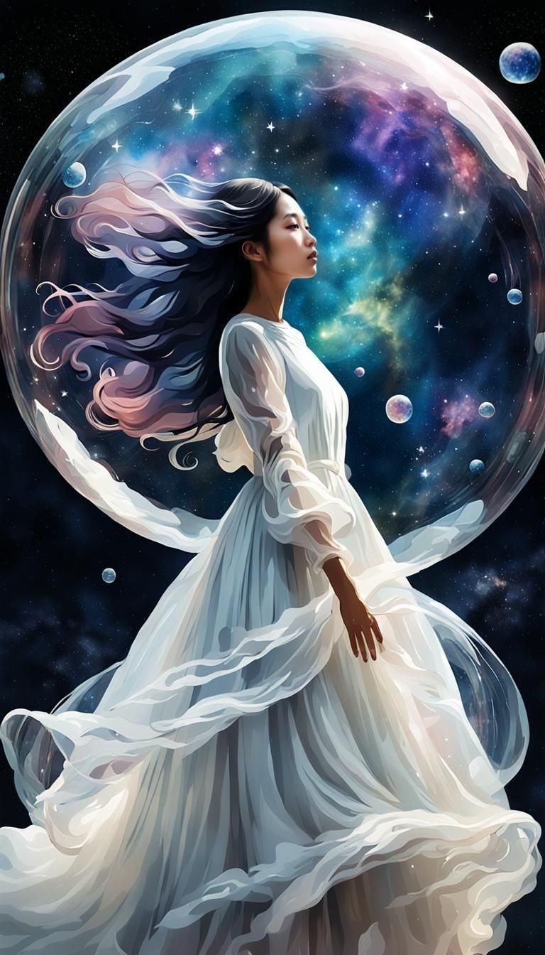 Woman in Starry Dress in Space, Splash Art