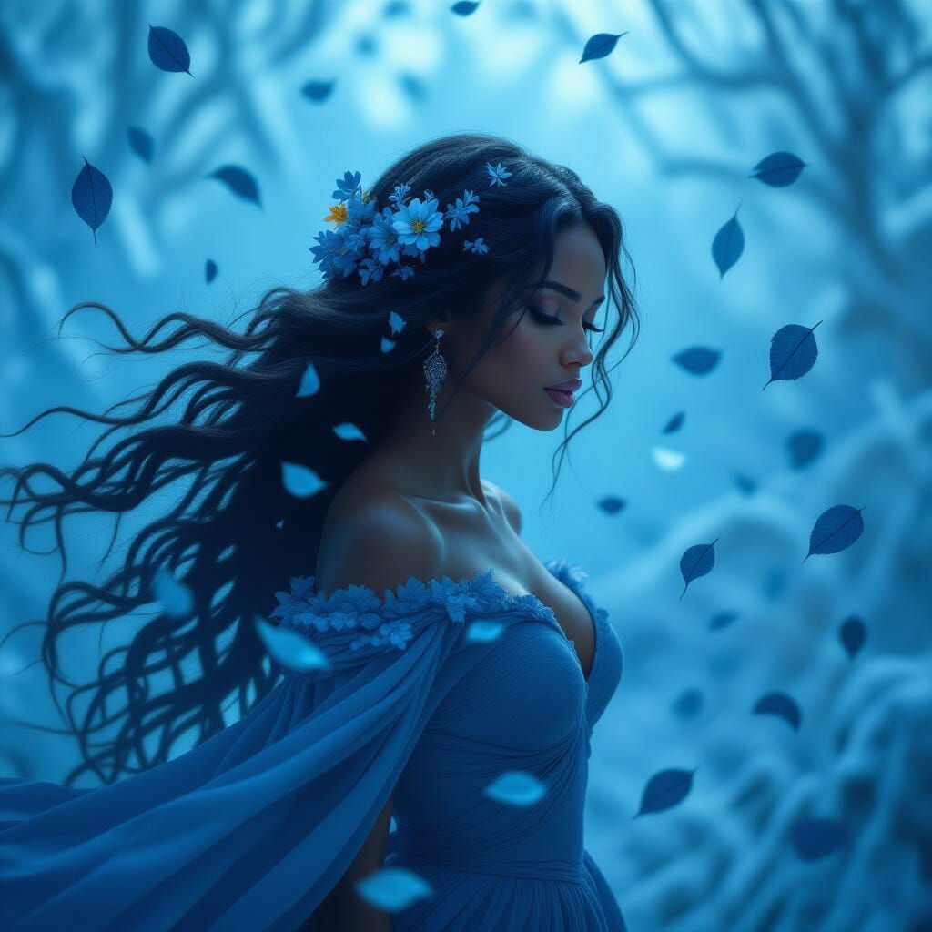 Black Woman in Frozen Field Amidst Swirling Storm