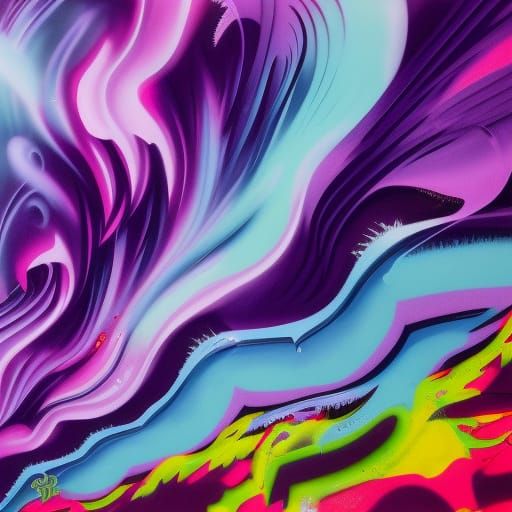 Polychromatic Purple Ocean Waves in Graffiti Art