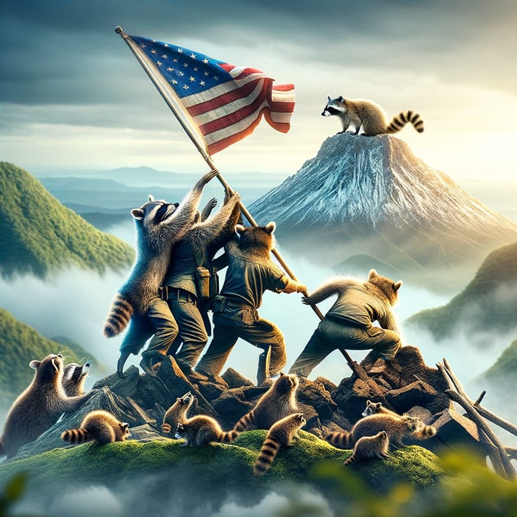 Raccoons Raise Flag on Suribachi in Natural Light