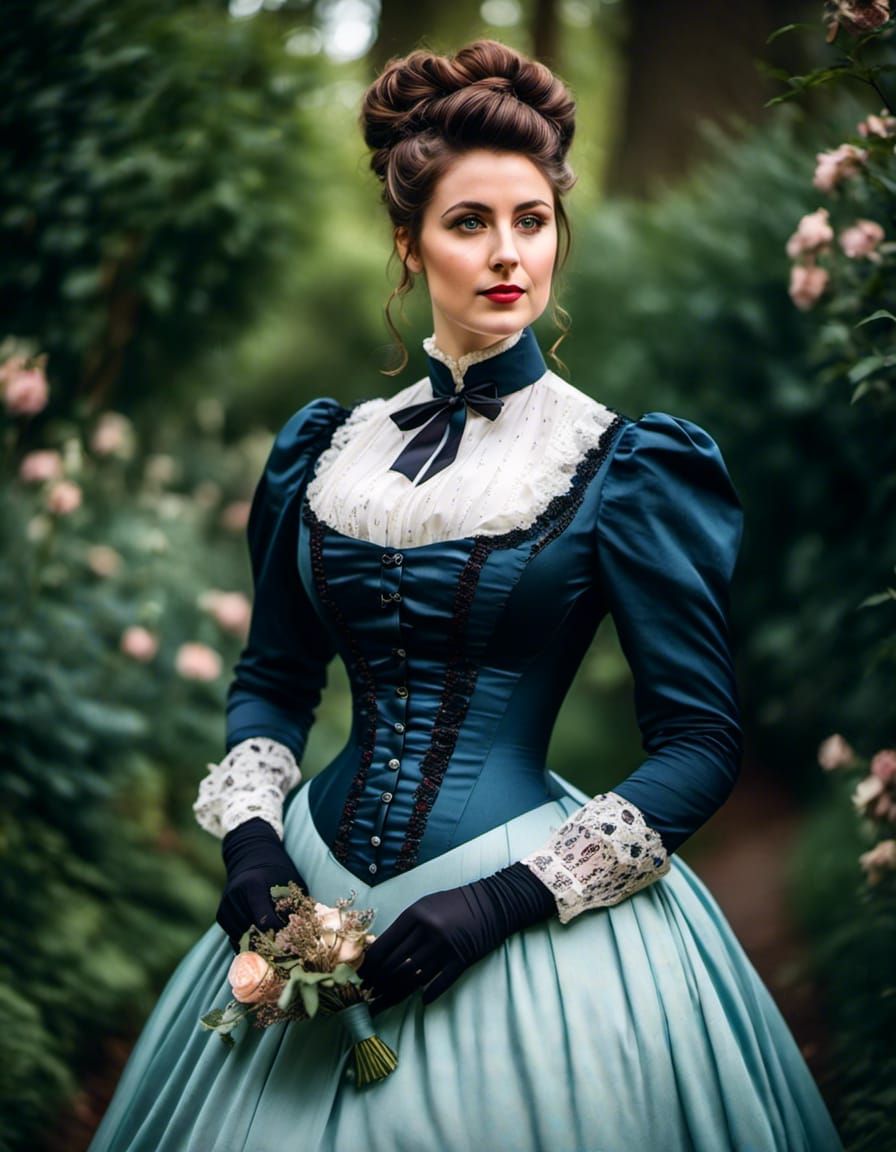 Curvy Victorian Woman with Messy Bun Hairstyle