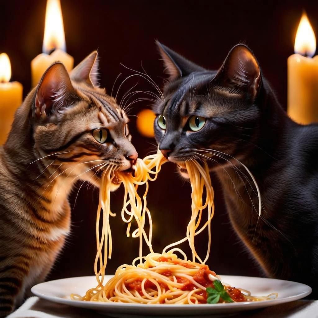 Cats Recreate Lady and the Tramp Spaghetti Scene