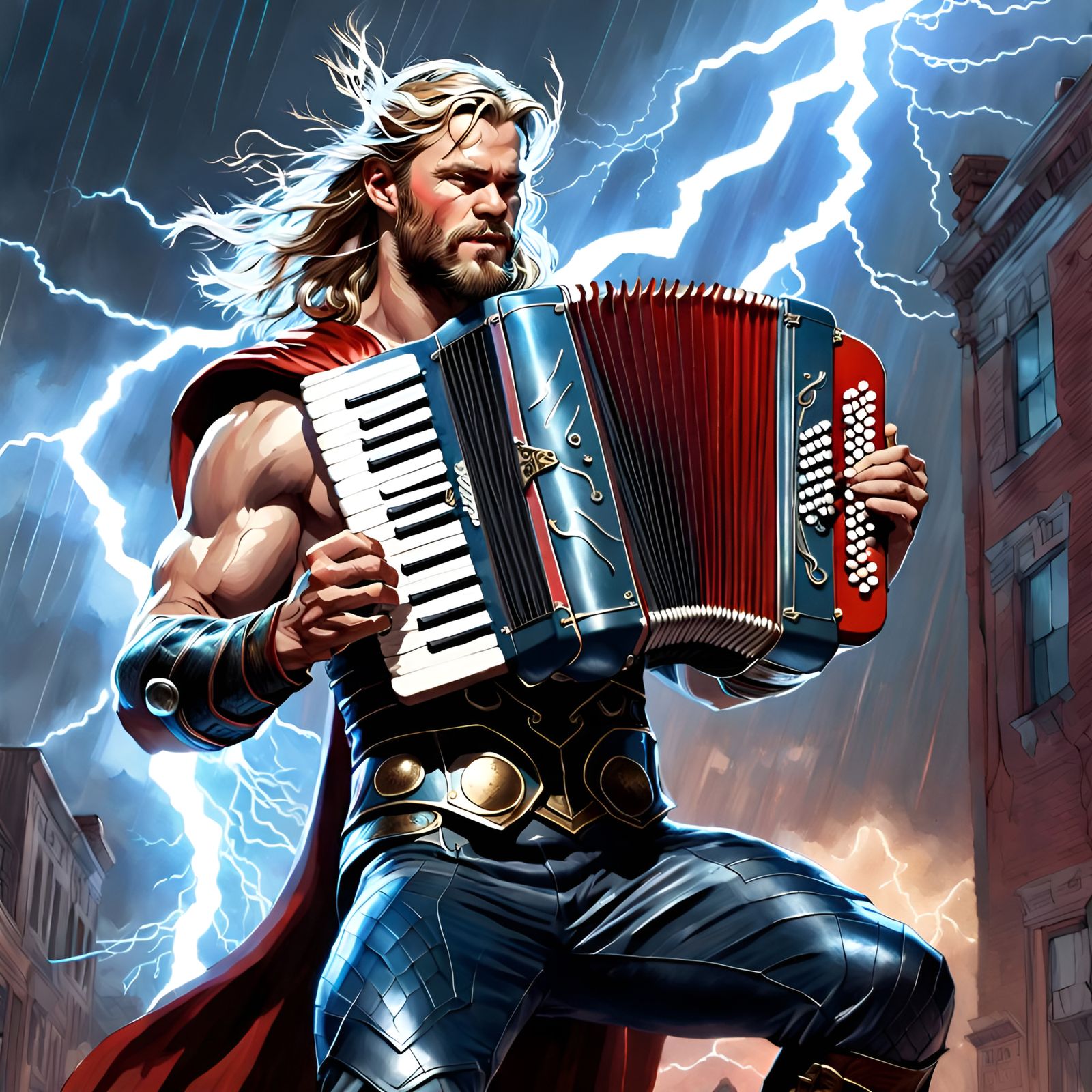 Thor Plays Accordion in Pin-Up Digital Art