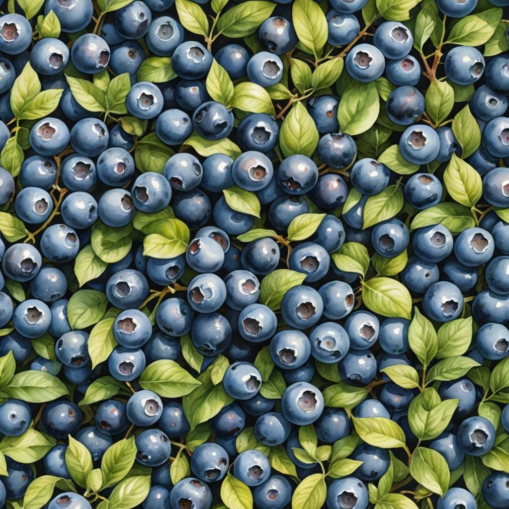 Beautiful Close Up Watercolor Blueberries in Golden Ratio