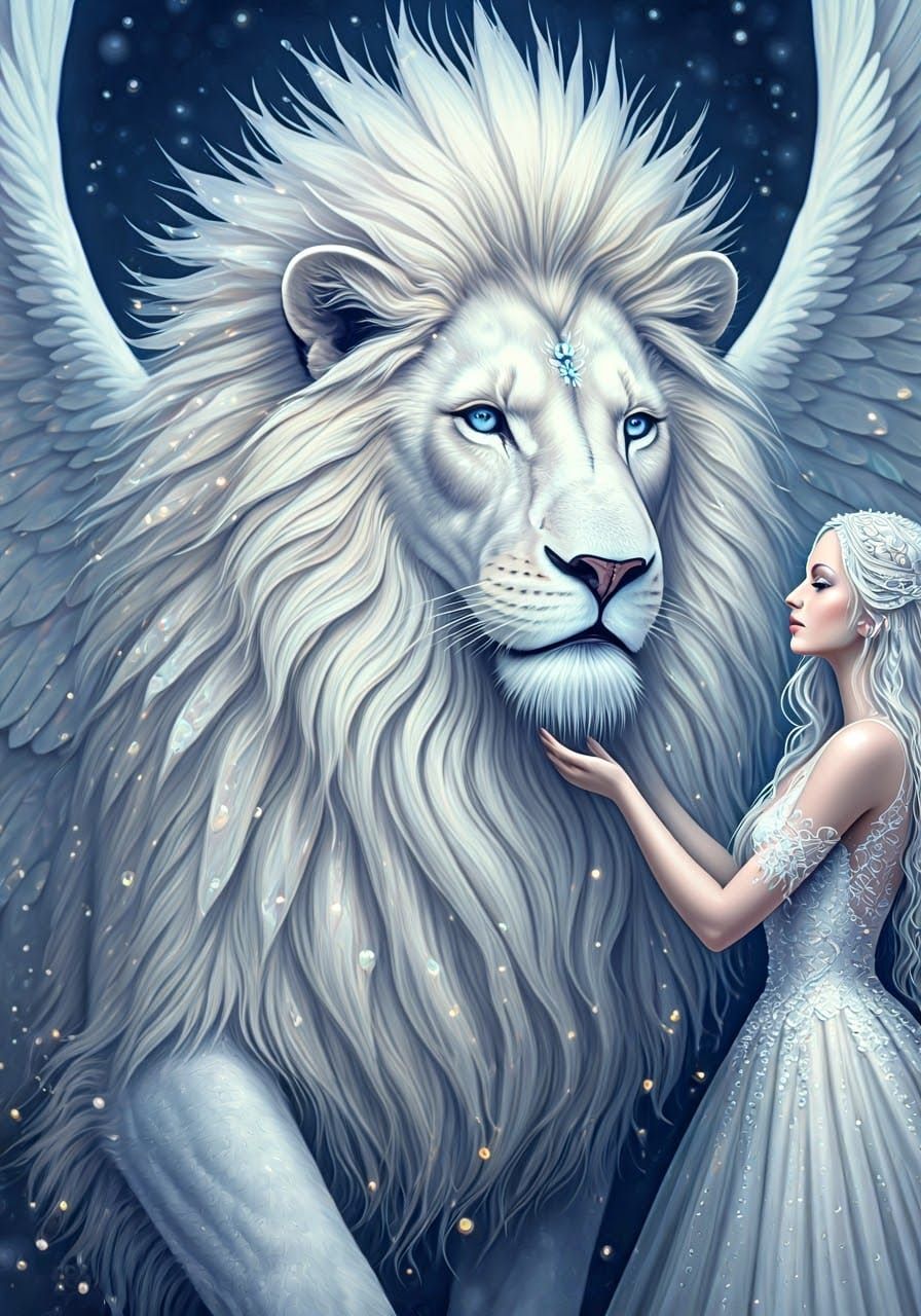 A delicate, ethereal beautiful woman with pale white skin, pearlescent snow-white eyelashes, snow-white hair adorned wit...