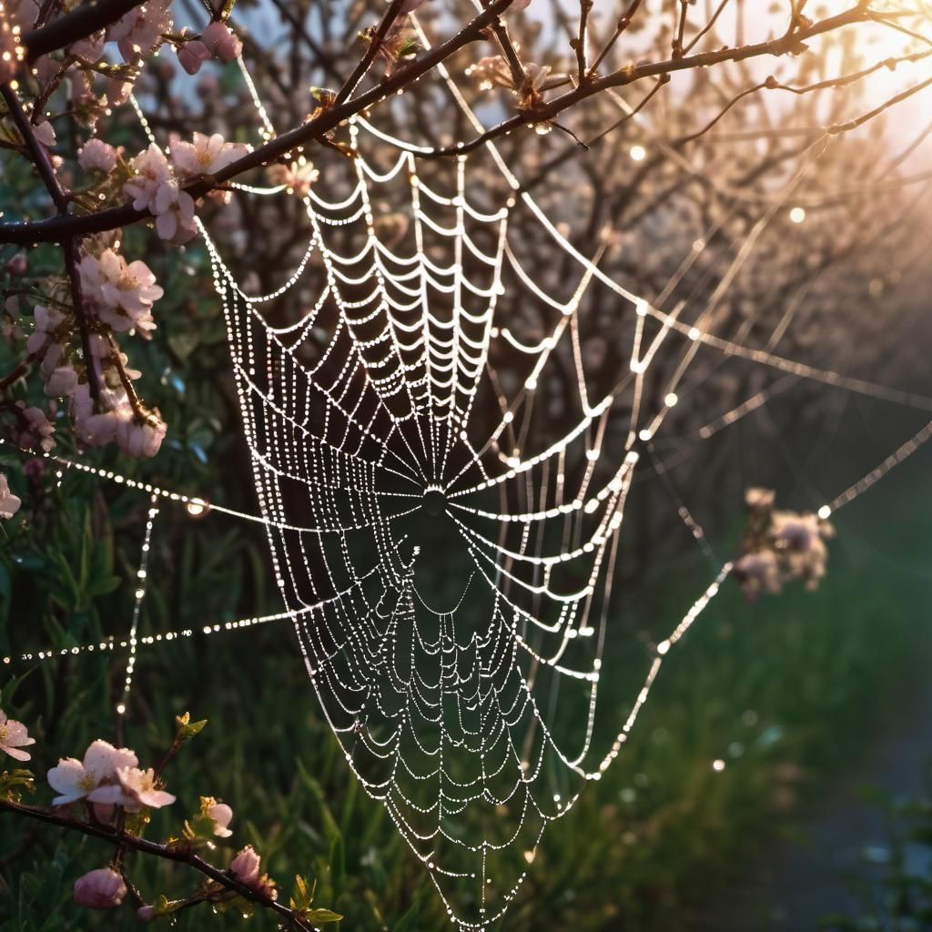 Spider Web Dew Drops Cinematic Photorealism
