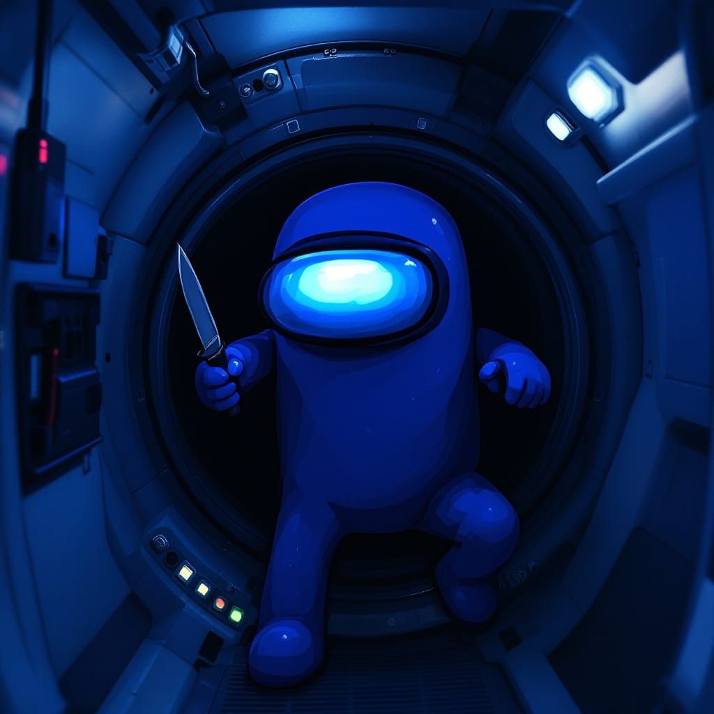 Sneaky Among Us Crewmate Caught in the Act in Cyberpunk Styl...
