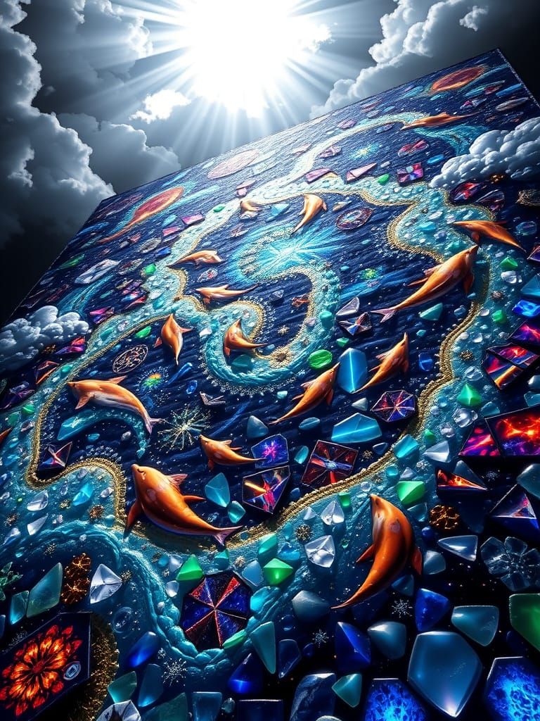 Neon Fractal Quilt of Celestial Sea, 3D Render