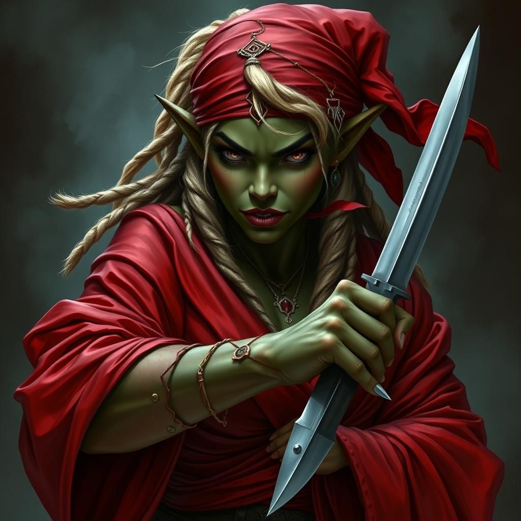 Elegant Orc Mistress with Dagger in Thieves Den