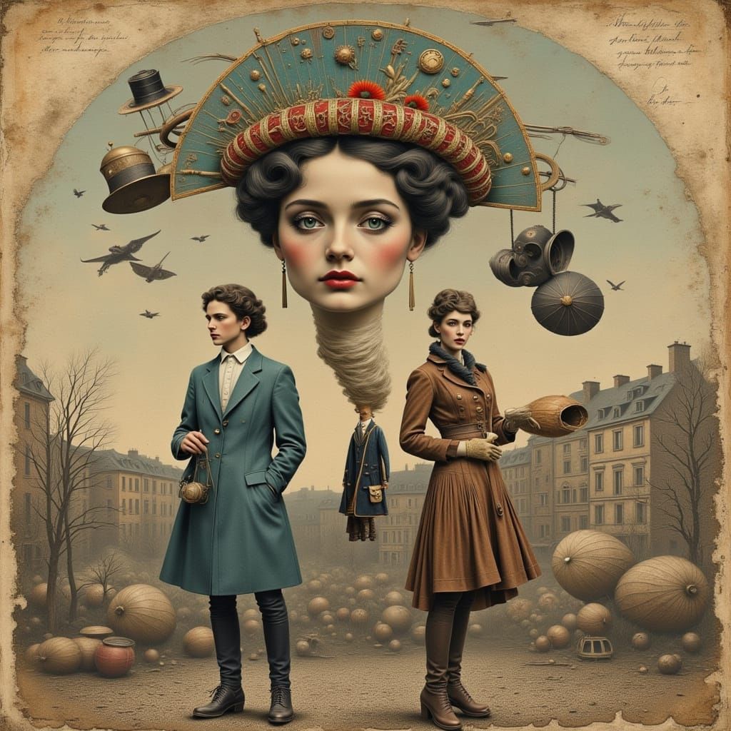 Surreal Dieselpunk Collage of Vintage French Postcards