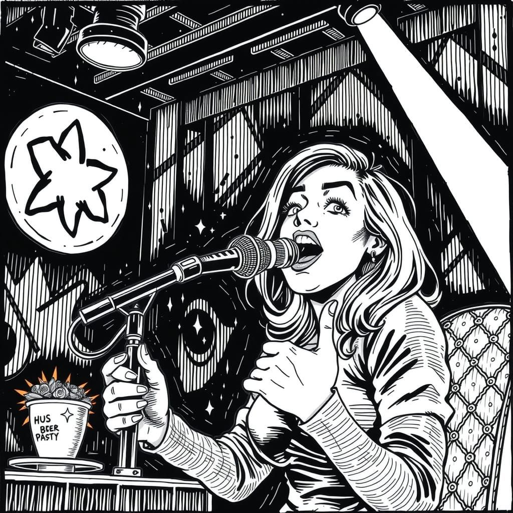 Becky Sings Karaoke in Underground Comix Style