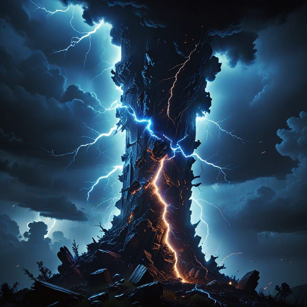 Dramatic Lightning Illuminates Dark Stormy Sky in Cyberpunk ...