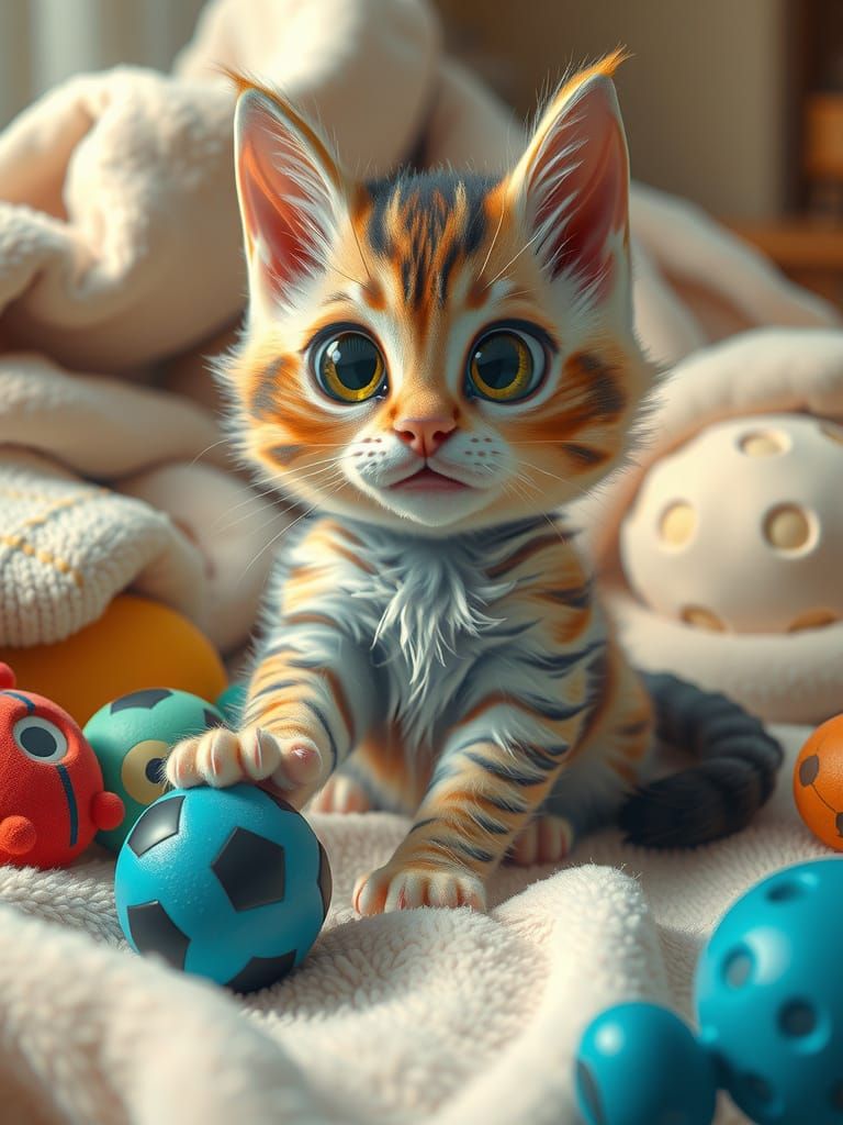 Charming Kitten in Whimsical Pixar Style