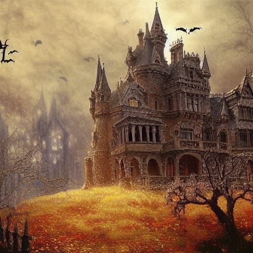 Spooky Halloween Castle in Digital Matte Painting