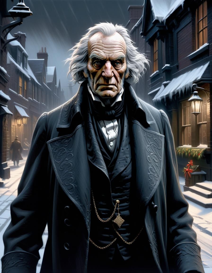 Ebeneezer Scrooge Portrait in Dark Fantasy Style