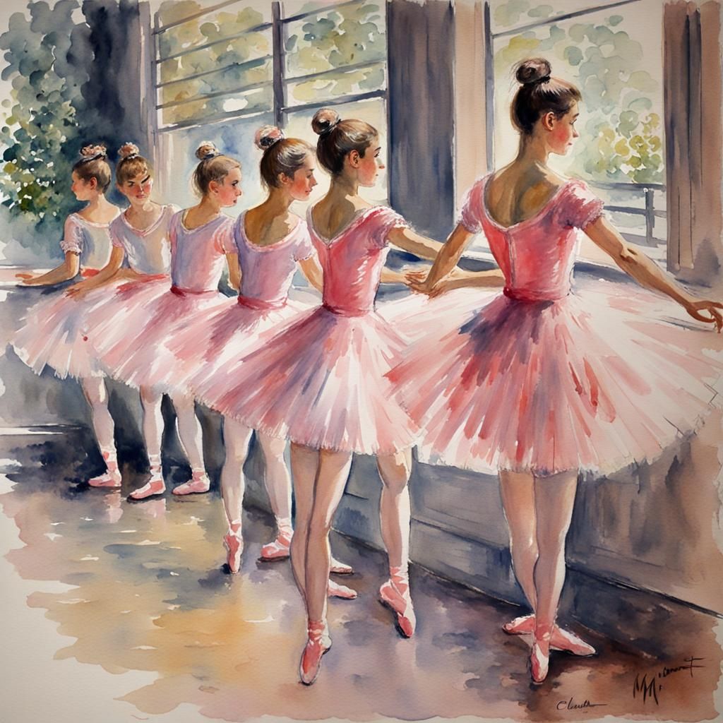 Ballerinas in Pink: Impressionistic Watercolor Art