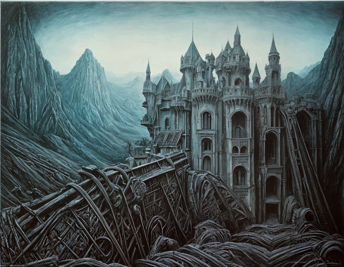 Surreal Castle with Three Moats and Drawbridges