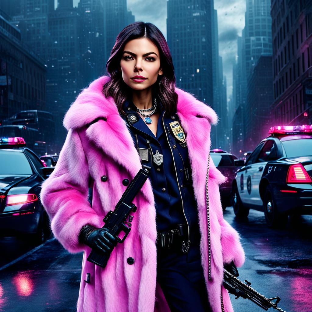 NYPD Detective in Pink Coat: Digital Matte Painting