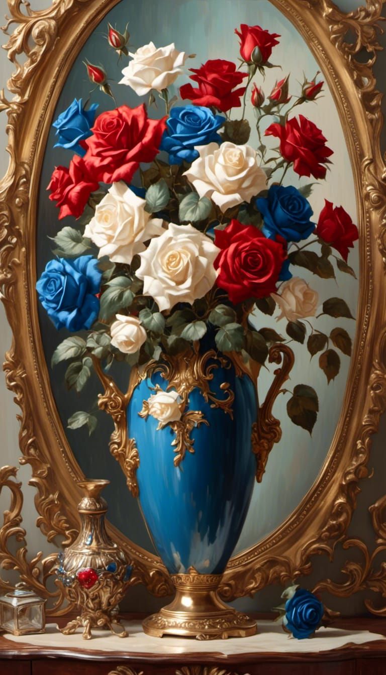 Blue and Gold Roses in Retro Vintage Style