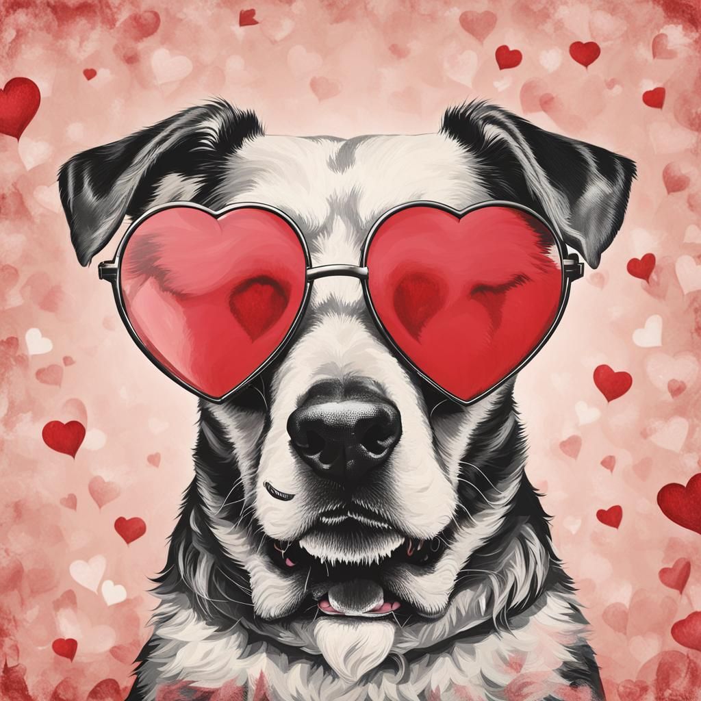 Dog with Heart Glasses Poster