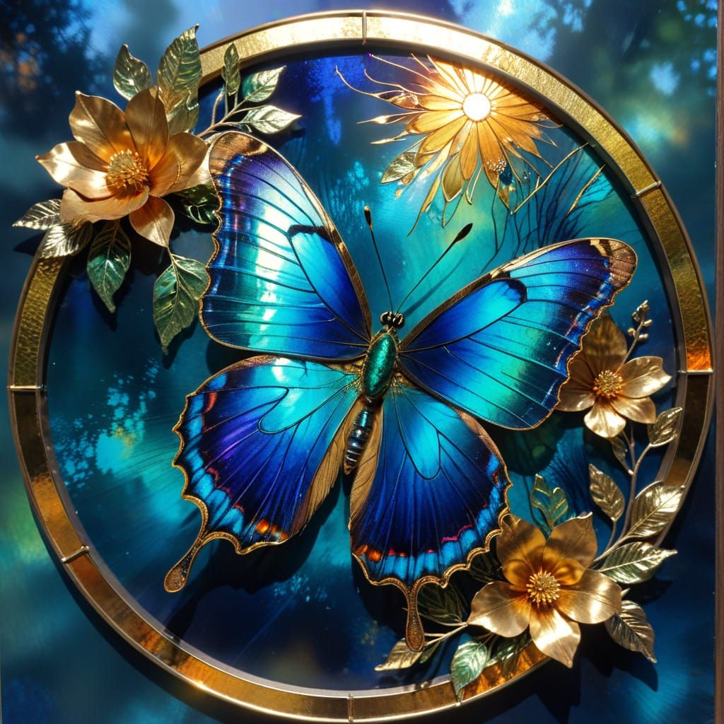 Surreal Peacock Butterfly in Vibrant Golden Bloom