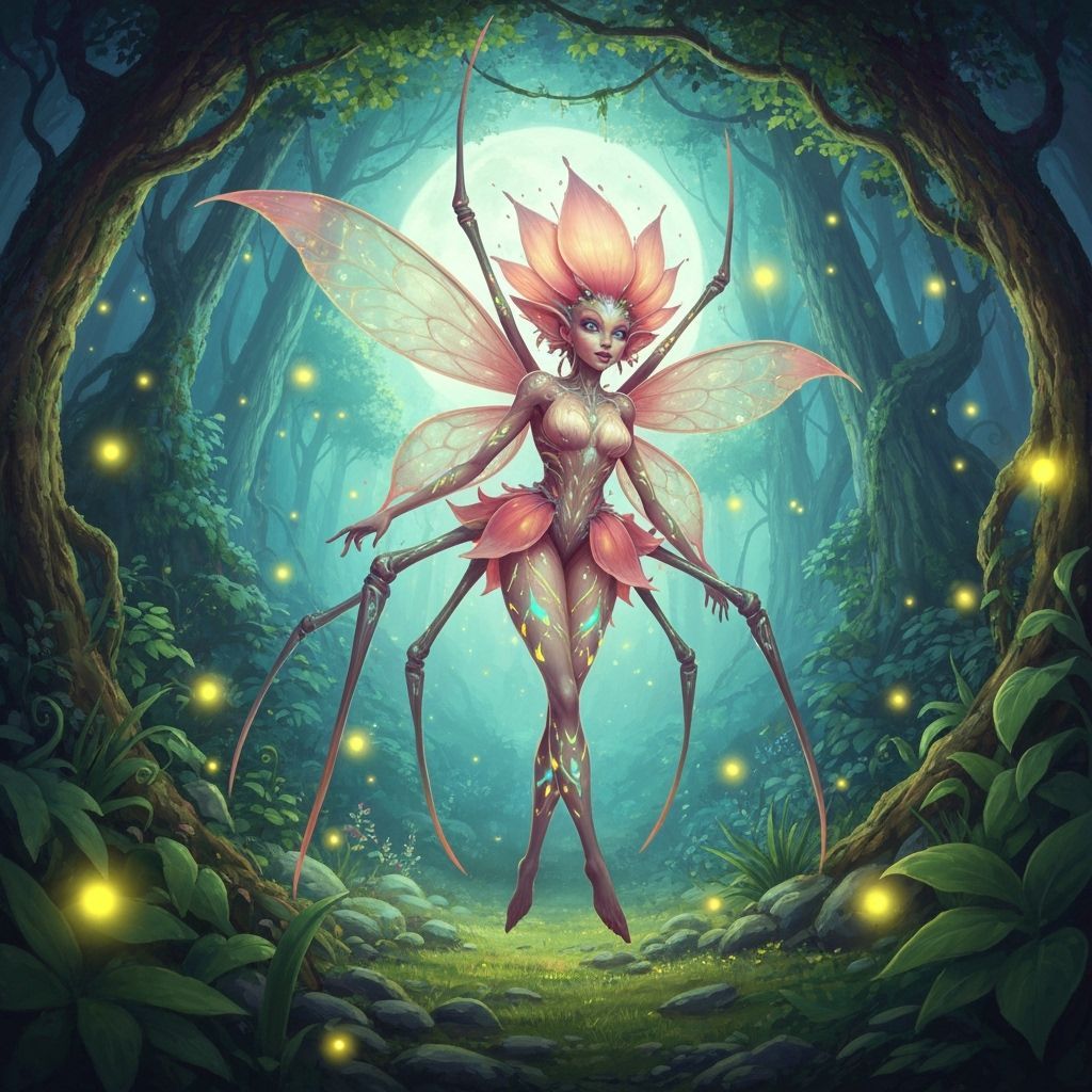 Ethereal Spider Fairy in Moonlit Forest