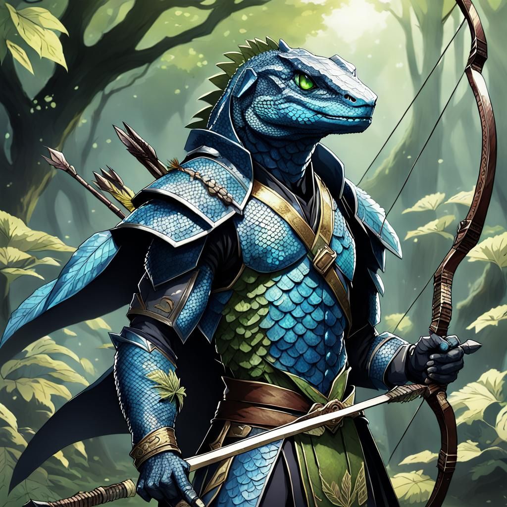 Lizardfolk Archer in Anime Style