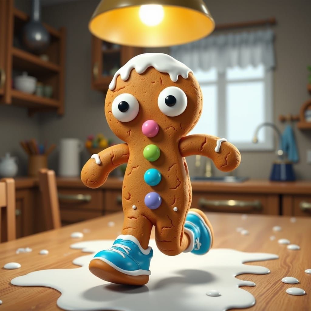Gingerbread Man Cookie with Gumdrops and Blue Sneakers