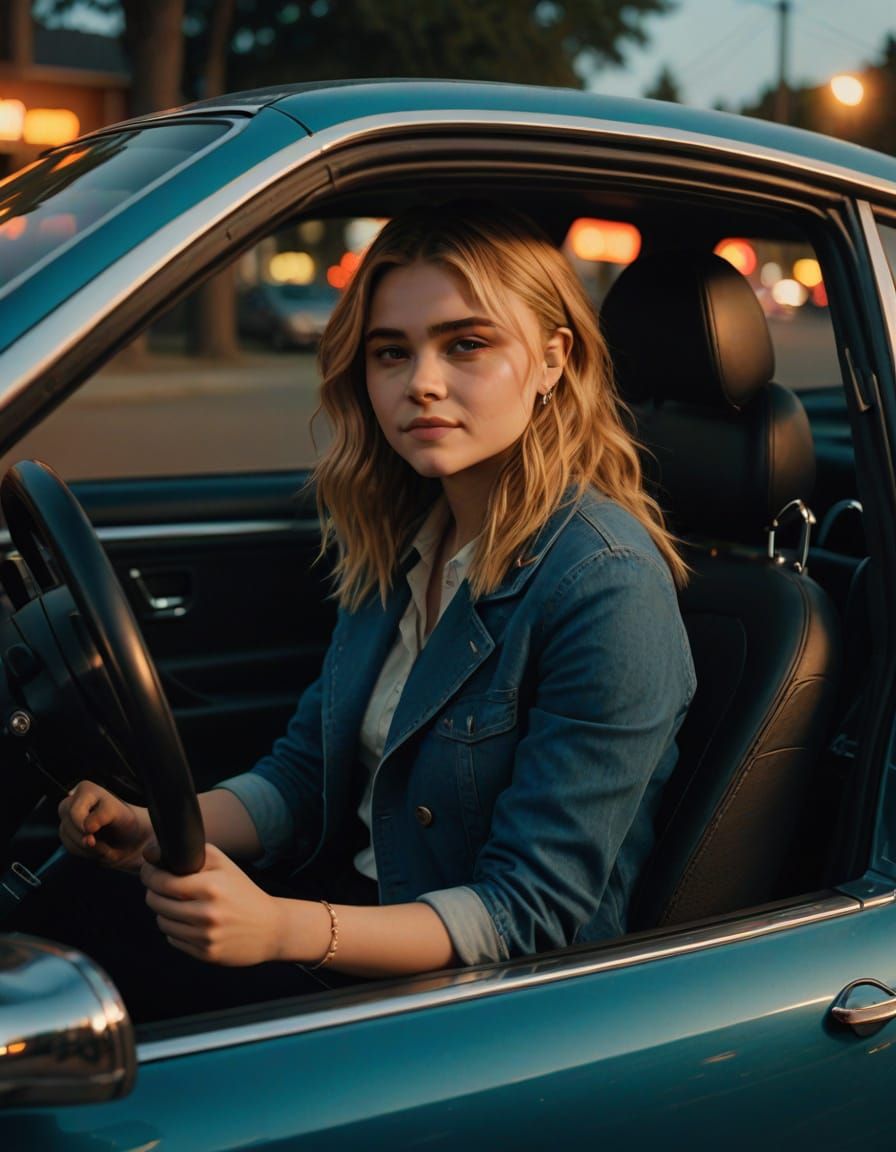 Chloe Grace Moretz Cruises Through Evening in Cinematic Film...
