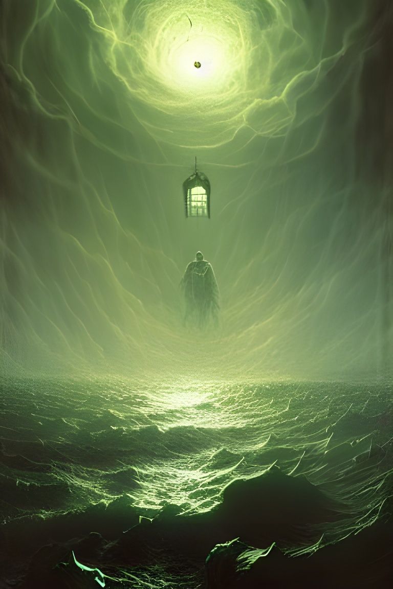 Dark Green Horror Scene in Doré Style